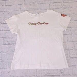 Harley Davidson T-shirt with logo White orange Sparkle NC OBX Medium/Large